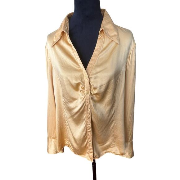 Women’s Large Classiques Entier Yellow Silk Blouse Ruched Front Festival Top - Picture 1 of 8